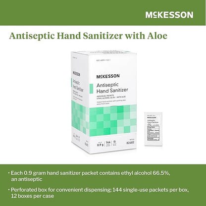 McKesson Hand Sanitizer Gel with Aloe [144 Count] Travel Size, Single Packets, Individually Wrapped Sanitizers, Ethyl Alcohol