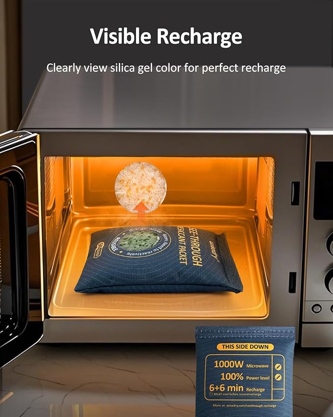 wisedry 500GX2 See-Through Silica Gel Packets, Color-Indicating Desiccant Packs for Storage, Reusable Safe Dehumidifier, Heat Resistant Dehumidifier Bags