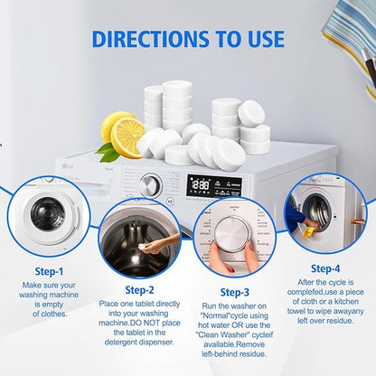 USKICH Washing Machine Cleaner Descaler 40 Pack-Deep Cleaning Tablets For HE Front Loader & Top Load Washer,Washer Machine Cleaning Tablets Clean Inside Drum and Laundry Tub Seal,Septic Safe