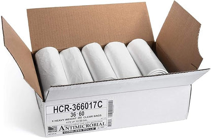 Aluf Plastics High Density Trash Bags, 55 Gallon, 200 Count, 17 Micron (eq), 36" x 60", Clear, for Bathroom, Office, Industrial, Commercial, Janitorial, Municipal, Recycling