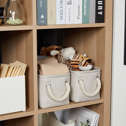 Temary Small Fabric Storage Baskets for Storage Home, Narrow Rectangle Basket with Rope Handles, Decorative Basket for Organizing Toilet Tank Top, Towels, Toilet Paper (Beige, 15Lx6Wx5.5H Inches)