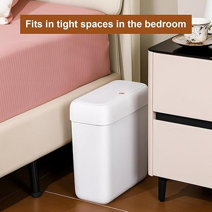 funest 2 Pack Bathroom Trash Can with Lid, 3 Gal/12 L & 2.7 Gal/10L Garbage Can with Pop-Up Lid, Small Spaces Plastic Trash Can, Slim Trash Bin Waste Basket for Bathroom,Rv, Office, White