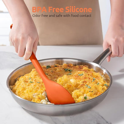 600ºF Heat Resistant Silicone Spoon: U-Taste 13.3in Solid Kitchen Cooking Spoon, Nonstick Food Grade Large & Long Soup Rubber Utensil for Mixing, Serving, Stirring, Basting, for Pot Cookware (Orange)