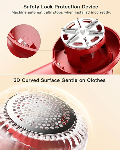 coldSky Rechargeable Fabric Shaver, Lint Shaver with Digital Display, Sweater Shaver with 6-Leaf Blades and Safety Lock, 3-Speeds Defuzzer Remove Fuzz, Pills from Clothes, Furniture, Sofa, Blanket Red