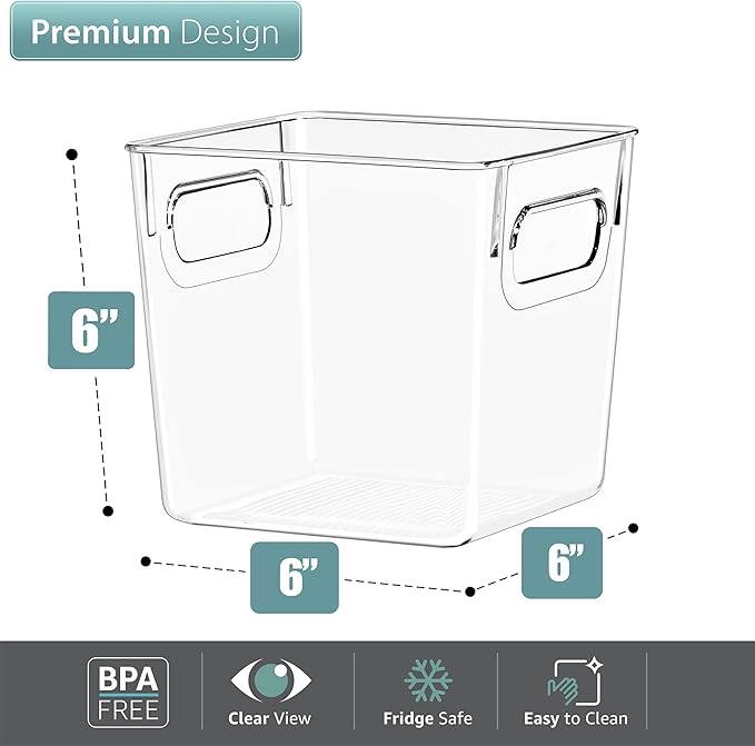 Sorbus 2 Pack Small Clear Plastic Storage Bins, Clear Organizer Bins with Handle for Kitchen, Pantry, Cabinet, Refrigerator, Craft, Toys, Clothes, Closet, Under Sink, Bathroom Organizers and Storage