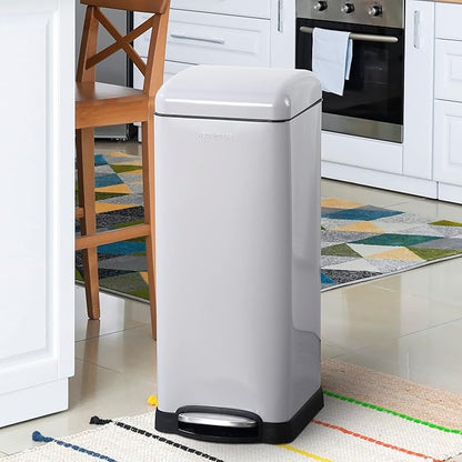 happimess HPM1007C Betty Retro 8-Gallon Step-Open Trash Can with Soft-Close Lid, Fingerprint Resistant, Modern, Minimalistic for Home, Kitchen, Laundry Room, Office, Bedroom, Bathroom, Gray