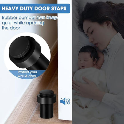 Chumia 6 Pcs Door Stopper Mounted Floor Stops Stainless Steel Cylindrical Stopper Modern Decorative Rubber Bumper Stops Holder Wall Protector for Bottom or Top of Door (Black)