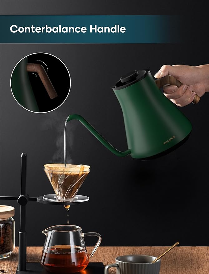 Electric Kettles, Gooseneck Electric Kettle, ±1℉ Temperature Control, Stainless Steel Inner, Quick Heating, for Pour Over Coffee, Brew Tea, Boil Hot Water, 0.9L Hunter Green