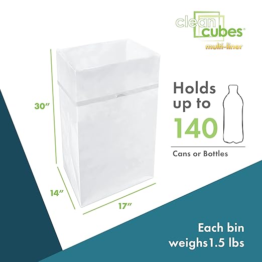 30 Gallon Disposable Pop-Up Trash Cans (3-Pack, Multi-Liner) with Fitted Bags – Foldable Garbage & Recycling Bins for Parties, Events & Kitchen (White 30" H x 14" W x 17" D)