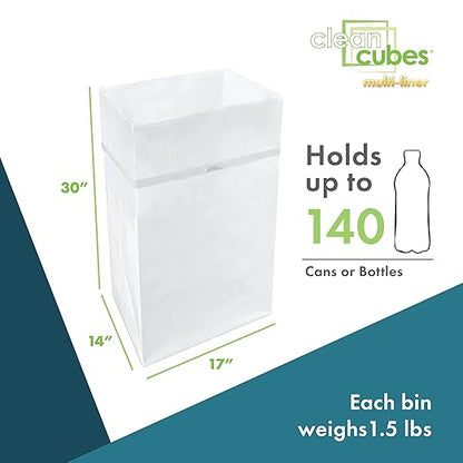 30 Gallon Disposable Pop-Up Trash Cans (3-Pack, Multi-Liner) with Fitted Bags – Foldable Garbage & Recycling Bins for Parties, Events & Kitchen (White 30" H x 14" W x 17" D)