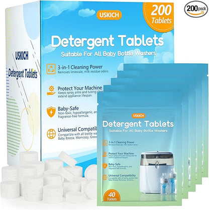 200Pcs Detergent Washing Tablets for Momcozy,Deep Cleaning Baby Brezza Bottle Washer,Compatible with All Brands Baby Bottle Washers