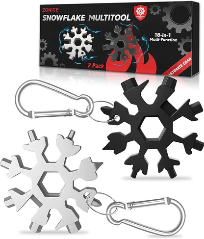 18-in-1 Snowflake Multi Tool – Stainless Steel with Bottle Opener & Wrench,Compact EDC Tool for Camping,Fishing,Hiking, Stocking Stuffers,Gifts for Men,Dad,Husband (Silver + Black)