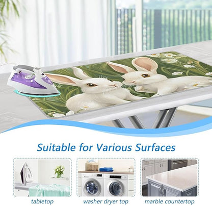 Green Easter Bunny Daisy 01 Ironing Mat for Table top Portable Ironing Pad Blanket for Washer Dryer Countertop Travel