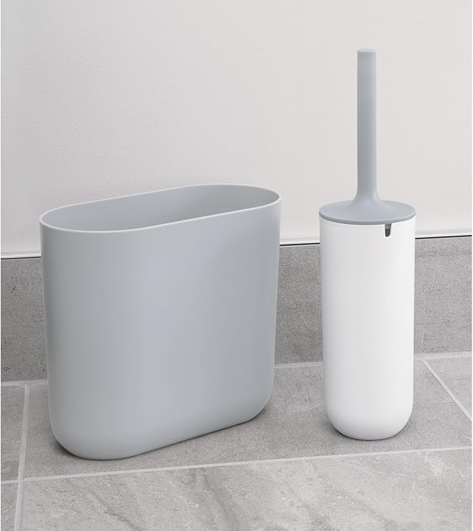 iDesign Cade Oval Slim Trash, Compact Waste Basket Garbage Can for Bathroom, Bedroom, Home Office, Dorm, College, Matte Gray