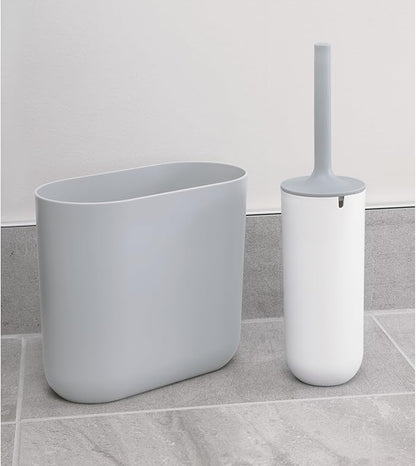 iDesign Cade Oval Slim Trash, Compact Waste Basket Garbage Can for Bathroom, Bedroom, Home Office, Dorm, College, Matte Gray