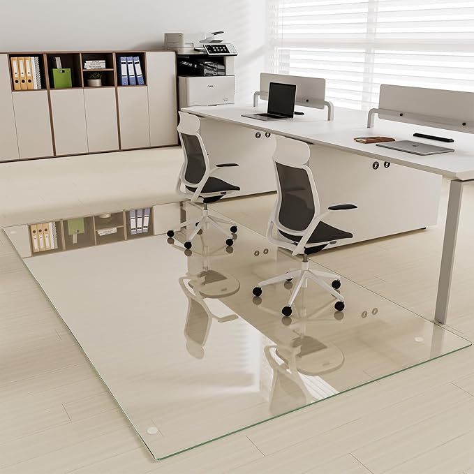 [Tempered Glass] 40" x 80" Glass Chair Mat, 1/5" Thick Office Chair Mat for Carpet or Hardwood Floor, Heavy Duty Hard Chair Mats with Round Corner and Polished Edge, Carpeted Floor Protector