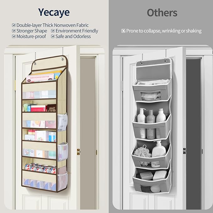 Yecaye Over The Door Organizer, Heavy Duty Hanging Organizers and Storage with 4 Large Capacity Pockets, Swing-Proof Behind The Door Storage for Bathroom Nursery Bedroom Dorm Closet, Beige