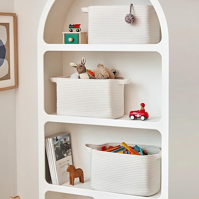 Cotton Rope Storage Basket 15"x10"x9" – Fabric Storage Bins for Organizing Clothes,Toys,Blankets – Durable Woven Storage Basket for Closet, Shelf & Living Room