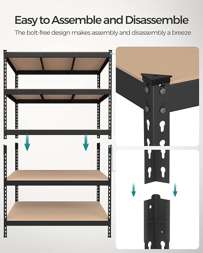 SONGMICS 5-Tier Storage Shelves, Load 2310 lb, Set of 2 Garage Storage, Boltless Assembly, Adjustable Shelving Unit, 23.6 x 47.2 x 70.9 Inches, for Study Shed Basement, Black UGLR600B02