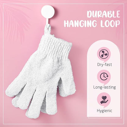 104 Pcs Exfoliating Glove Bulk Shower Gloves with Hanging Loop Exfoliating Body Scrubber Dead Skin Remover for Body Bath Beauty Spa Massage Scrubs Men Women Bathing(White)