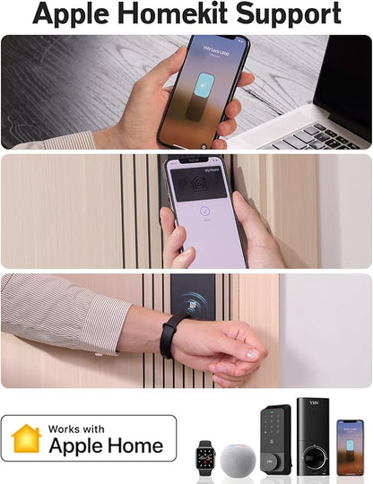 Keyless Entry Door Lock, Fingerprint Smart Lock with Apple Home Safety Deadbolt Supports Apple Homekit with Code, Built-in Wi-Fi, App Remote Control, Touchscreen Keypad for Front Door, Bedrooms