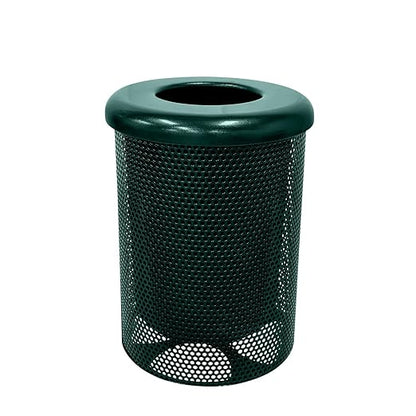 COATEDOUTDOORFURNITURE RFT-P-DGRN Heavy Duty Round Trash Receptacle with Flat Top, Liner Included, 32 Gallon, Dark Green, Made in America