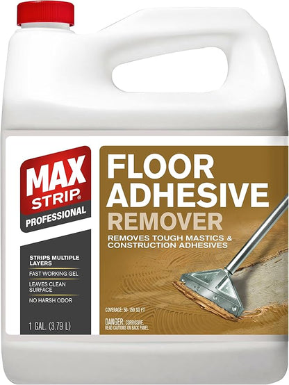 Max Strip Floor Adhesive Remover - 1 Gallon - Professional Fast Working Gel Strips Multiple Layers - Removes Tough Mastics and Construction Adhesives - No Harsh Odor Leaves Surface Clean