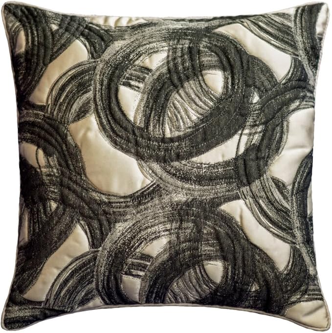 The HomeCentric King/Queen/Twin Black Decorative Queen 74"x18" Bed Runner with Pillow Cover, Circle, Rings, Quilted Bed Scarf on Jacquard Fabric - Circlewise