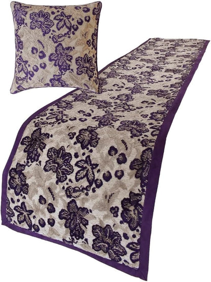 The HomeCentric King/Queen/Twin Purple Decorative Queen 74"x18" Bed Runner Without Pillow Cover, Floral, Velvet Bed Scarf on Velvet Fabric - Plum Petal