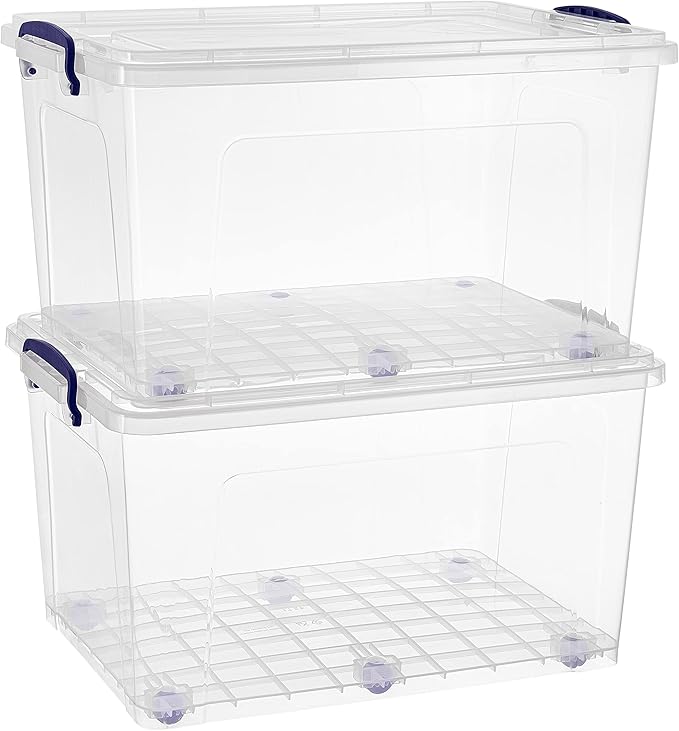 Superio Storage Bins with Lids, Clear Plastic Containers for Organizing, Stackable Totes, BPA Free, Odor Free, Organizer Boxes for Home, and Dorm (2 Pack, 44 Quart)
