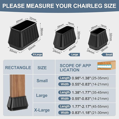 24PCS Rectangular Chair Leg Floor Protectors for Hardwood Floors, Thicken Rubber Chair Leg Cap Covers, Non Slip Furniture Leg Pads to Protect Wood Tile Floors from Scratches and Reduce Noise