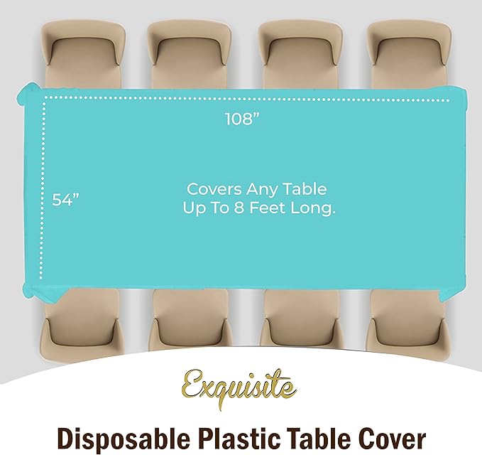 Exquisite 66% Thicker Premium Plastic Table Cloth Rectangle Table Cover 0.5 Mil 6 Pack Aqua Table Cloth 54 Inch x 108 Inch Disposable Tablecloth Won't Tear Easily Like Cheap Thin Brands