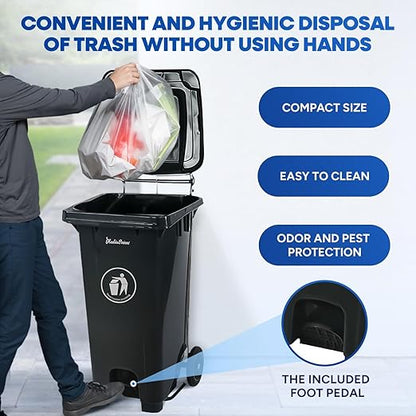 32 Gallon Step-On Large Outdoor Trash Can with Lid and Wheels - Outside Plastic Rolling Garbage Can - Rollout Commercial Heavy-Duty Container Barrel, Gray 2 Pack