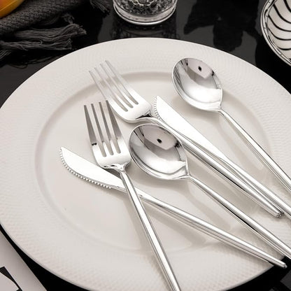 Rubtlamp 180 Pcs Silver Plastic Silverware, Silver Utensils Heavy Duty, Elegant Plastic Cutlery, Fancy Disposable Flatware, Forks Spoons and Knives Set For Party Mother's Day