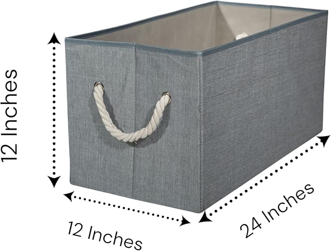 Storage Bins with Rope Handles, Gray Fabric Collapsible Storage Cubes, Large Decorative Storage Boxes for Organization, 2 Pack