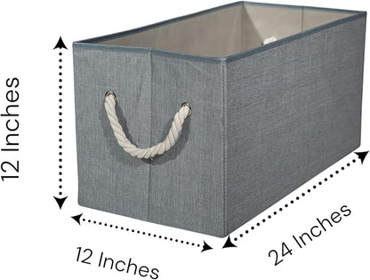 Storage Bins with Rope Handles, Gray Fabric Collapsible Storage Cubes, Large Decorative Storage Boxes for Organization, 2 Pack