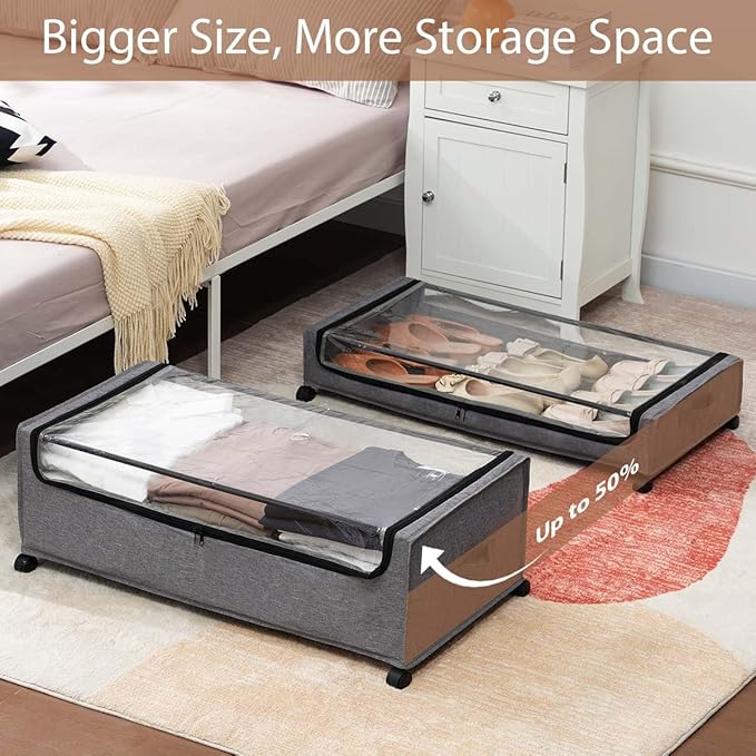 Under Bed Storage with Wheels, Under The Bed Storage Drawers On Wheels, Rolling Underbed Drawers, Lockable, Heavy Duty, XXXXL Size 90L