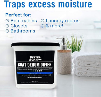 Moisture Absorber and Boat Dehumidifier, Charcoal Odor Remover for Damp Smell and Humidity, Unscented and Fragrance-Free, 2 Pack, Ideal for Basement, Closet, Home, RV, or Boating, No Refill Needed