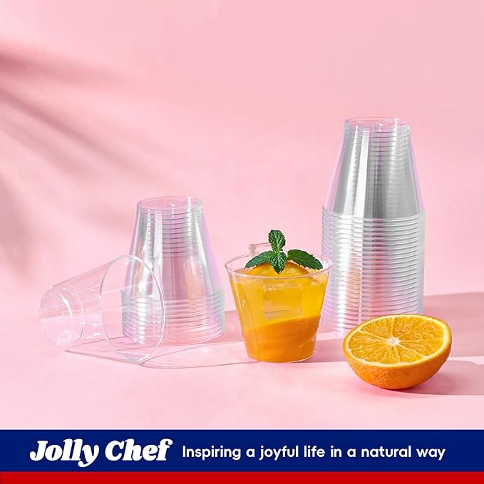 JOLLY CHEF 5 oz 100 Pack Small Clear Disposable Cups, Disposable Plastic Shot Glasses for Parties, Plastic Cocktail Glasses Wedding Tumblers, Perfect for Halloween Thanksgiving Christmas
