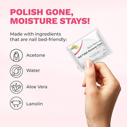 Diamond Wipes Nail Polish Remover Wipes with Aloe Vera, Acetone Nail Polish Remover Pads, 50 Individually Wrapped Nail Polish Wipes
