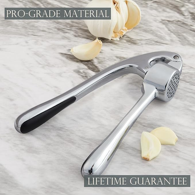 Premium Garlic Press, Professional Garlic Mincer, Easy to Squeeze and Clean, Rust Proof & Dishwasher Safe, Efficient Ginger Crusher - Sliver