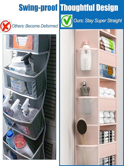 Over The Door Storage Organizer, RV Bathroom Organizer, Over The Door Organizer Camper Storage and Organization, 5 Shelf Hanging Over Door Organizer for Camper, Bathroom, Bedroom, Closet-Pink