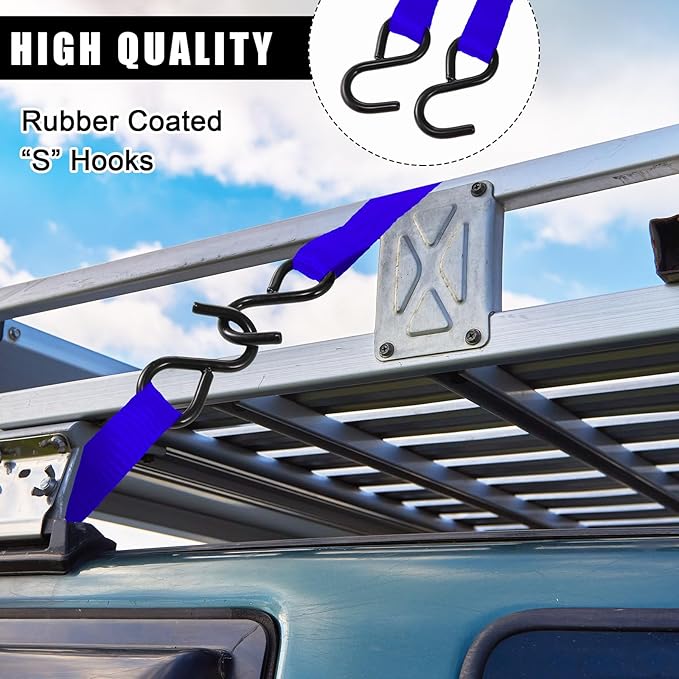 16 Pcs Cambuckle Tie Down Straps 1763lbs Break Strength Securing Straps 1'' x 15 ft Cambuckle Tie Downs with S Hook for Motorcycle, Kayak, Car, Truck, Boat Moving, Securing Cargo(Blue)
