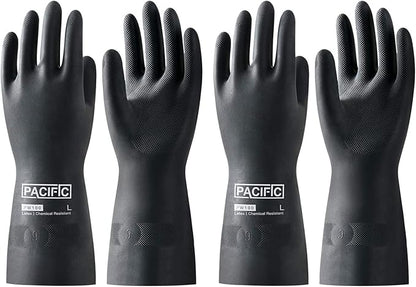 PACIFIC PPE 2 Pairs Chemical Resistant Gloves, Heavy Duty Industrial Rubber Gloves, Resist Acid, Alkali and Oil, 12.6", Large