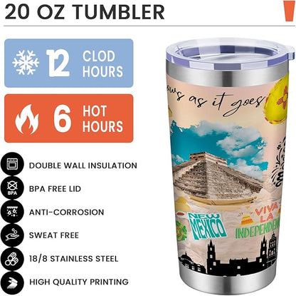 20oz Insulated Tumbler New Mexico State Coffee Mug, United States Map Travel Mug Landmark, Birthday Gifts Cute Custom Tumbler Cups with Lid and Straw Gifts for Mom