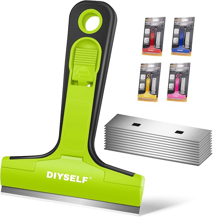 DIYSELF 1 Pack Razor Blade Scraper with 10 Extra Razor Blades, Scraper Tool, Glass Scraper for Cleaning, Glass Stove Top Scraper, Window Scraper, Paint, Cooktop, Oven Scraper, Razor Scraper Tool