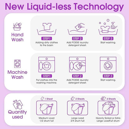Poesie Laundry Detergent Sheets Lavender Scent 160 Count Soap Sheets Non-Plastic Hypoallergenic Portable Liquidless HE Washing Detergent Strips for Save Place Traveling No Waste