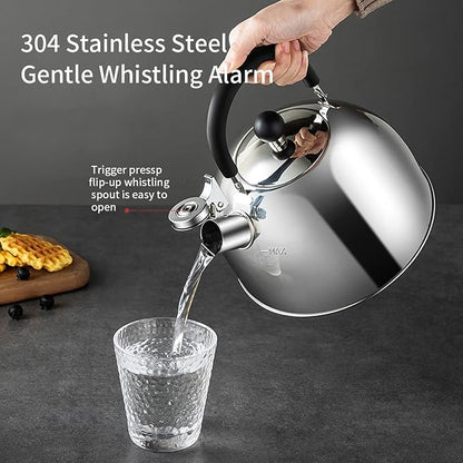 304 Stainless Steel Whistling Tea Kettle 2.1 Quart/2L, Suitable to Boiling Water & Tea on Induction Stove, Gas Stove Top