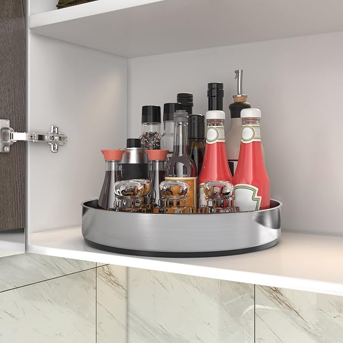 VAEHOLD Lazy Susan Turntable Spice Rack Organizer for Kitchen Cabinet, Storage Tray for Fruit, Snacks, Salad - Organizer for Cupboard, Pantry, Bathroom, Table, Cosmetic (Silver, 7 1/2‘’)