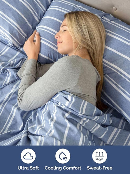 Extra Deep Pocket King Sheets - 4 Piece Breathable & Cooling Bed Sheets - Hotel Luxury Bed Sheet Set - Soft, Wrinkle Free & Comfy - Easily Fits Extra Deep Mattresses - Deep Pocket Blue Striped Sheets